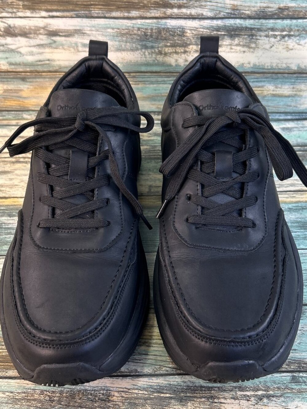 Orthocomfoot Orthopedic Sneakers Mens Size 13 Black Leather Casual Walking Shoes